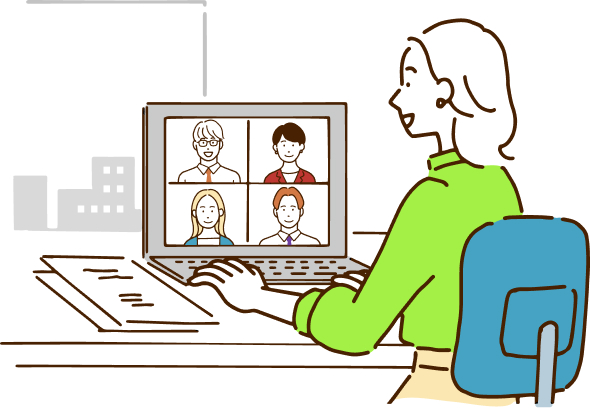 女性が楽しそうにオンラインミーティングをしているイラスト