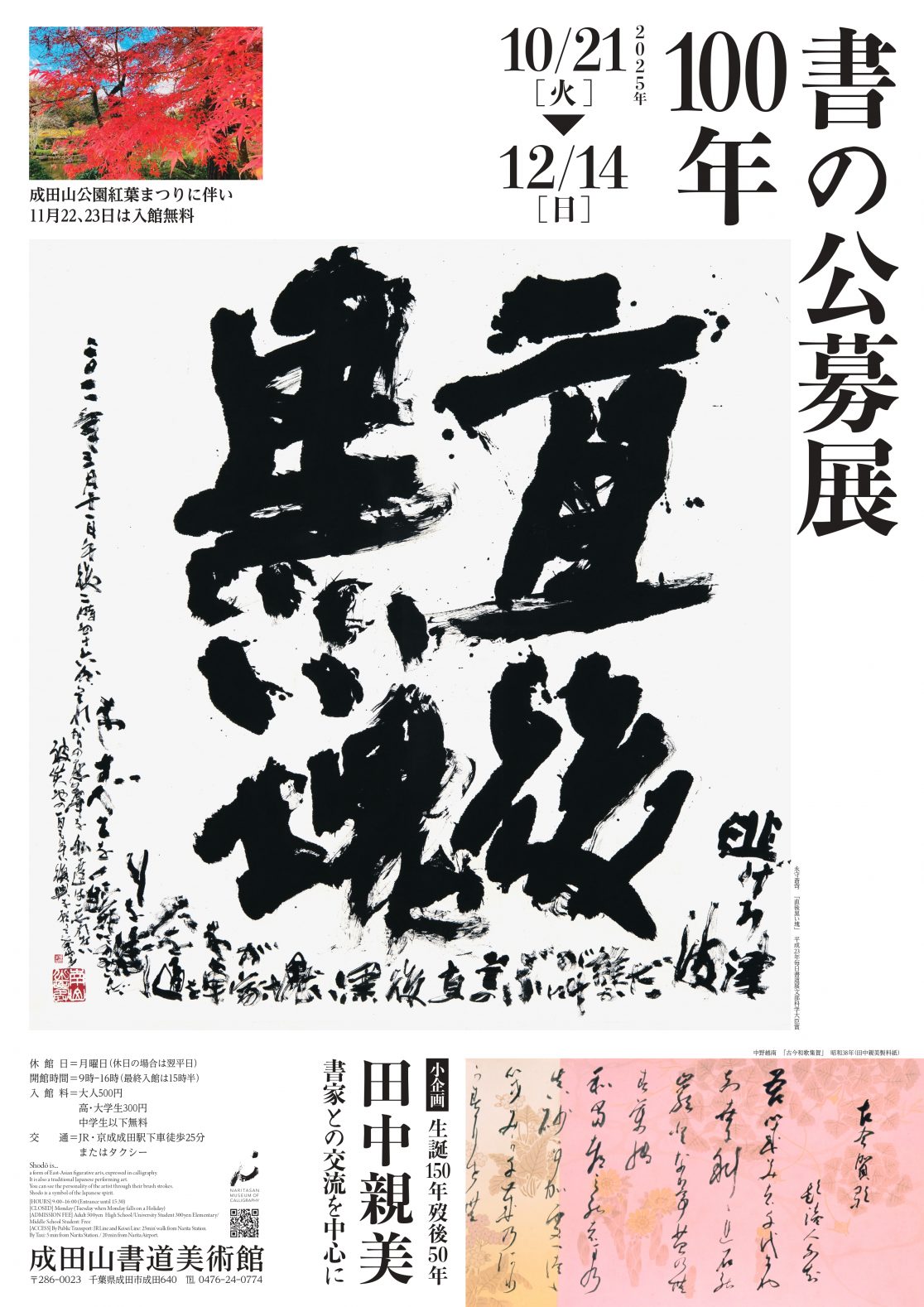 書の公募展100年　小企画 生誕150年歿後50年田中親美―書家との交流を中心に